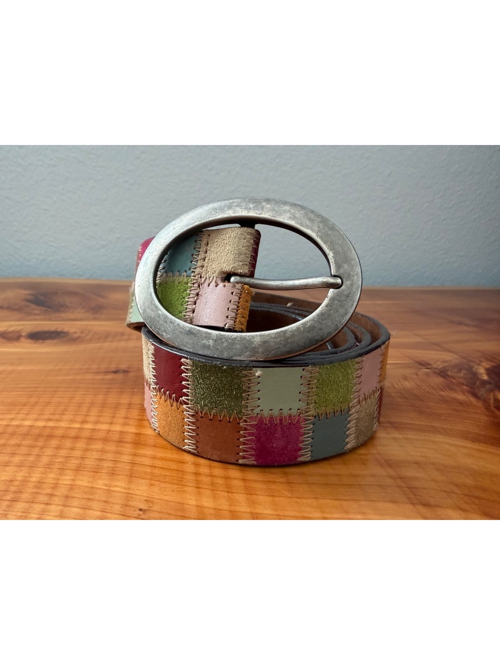 Fossil Genuine Leather Y2K Multicolor Patchwork Boho Belt Women's Size M